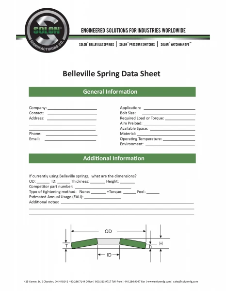 Belleville Spring Data Sheet