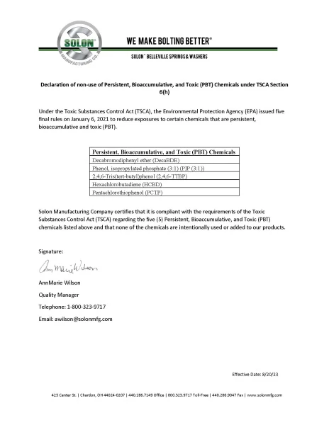 TSCA PBT Declaration